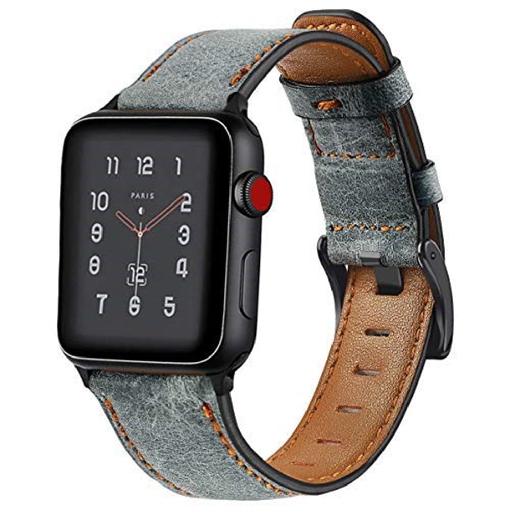  Luxury Band Compatible with Apple Watch SE Series 7/6 38mm 40mm  41mm 42mm 44mm 45mm, Genuine Leather Vintage Replacement Strap Classic Bands  Buckle Compatible with iWatch SE 7/6/5/4/3/2/(Black42/44/45) : Cell Phones