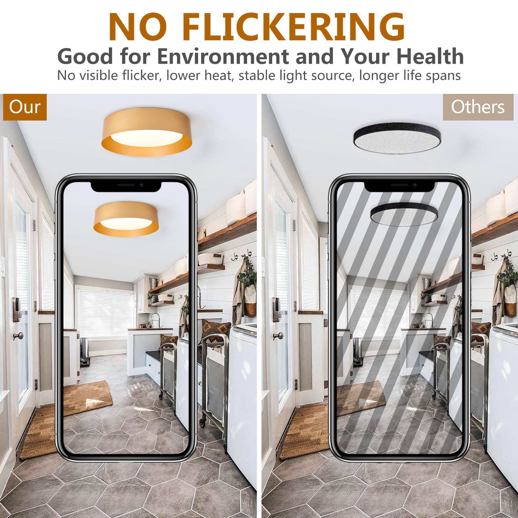 BESTOMINE Flush Mount Ceiling Light,16.5 inch LED Ceiling Light Fixture,Polished Gold Finish,Light Fixtures Ceiling Mount,Light Fixtures,Dimmable/3000K/18W,Outdoor Flush Mount Lighting Fixtures