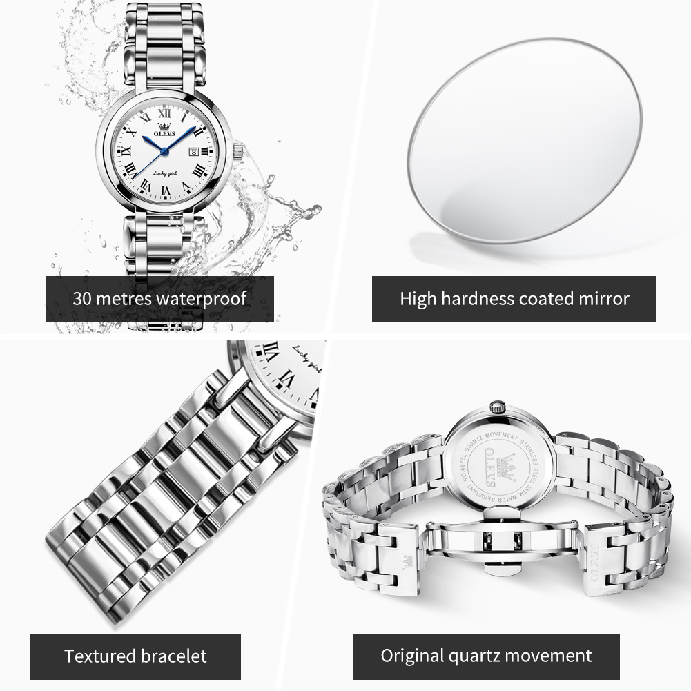 OLEVS Women's Silver Stainless Steel Analog Quartz Watch photo 7