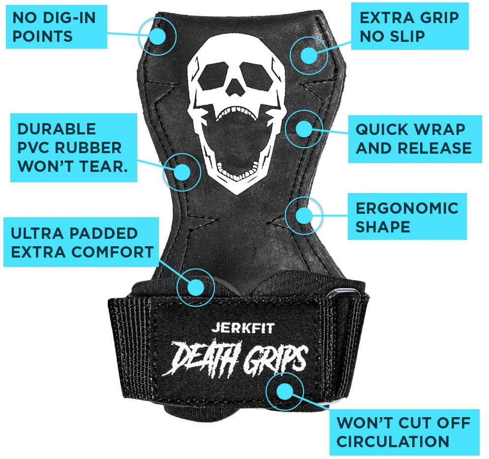JerkFit Death Grips, Ultra Premium Lifting Straps for Dead Lifts, Pull-UPs,  and Heavy Shrugs-L (Pair) 