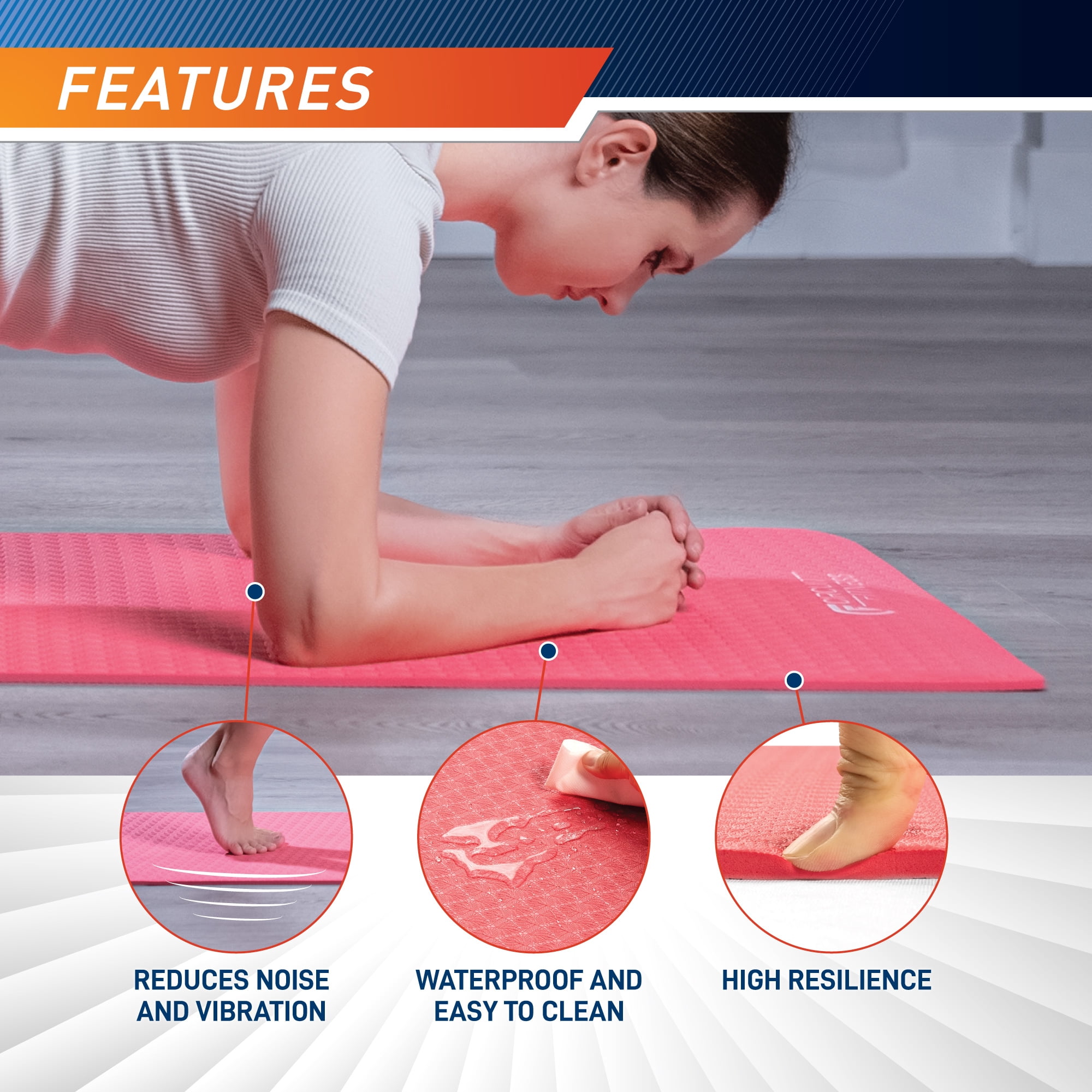Circuit Fitness by Marcy Non-Slip Multi-Purpose Exercise Yoga Mats with Carrying Strap 1/4" Thick MAT-06-ORANGE
