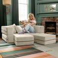 thumbnail image 6 of Jaxx Zipline Convertible Sleeper Loveseat & Ottomans, Textured Microvelvet - Ivory, 6 of 7
