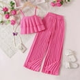 thumbnail image 2 of RUTAYY Kids Girls Summer Outfits Sets Sleeveless Ruffle Tops Wide Leg Pants Fashion Clothing, Hot Pink, 9-10 Years, 2 of 5