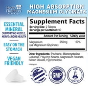 Magnesium Glycinate 250mg Per Serving - High Absorption 100% Chelated Magnesium Formula - Muscle, Nerves, Bone & Heart Health Support Supplement, Gluten-Free Non-GMO Vegan - Bottled USA - 180 Tablets