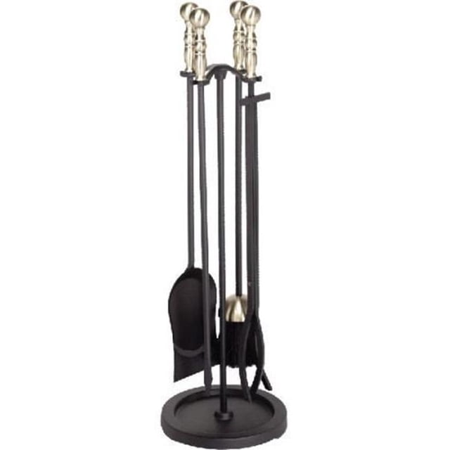 Dagan 5456 Ensemble d'Outils de Cheminée, Laiton Antique & Noir - 5 Pcs