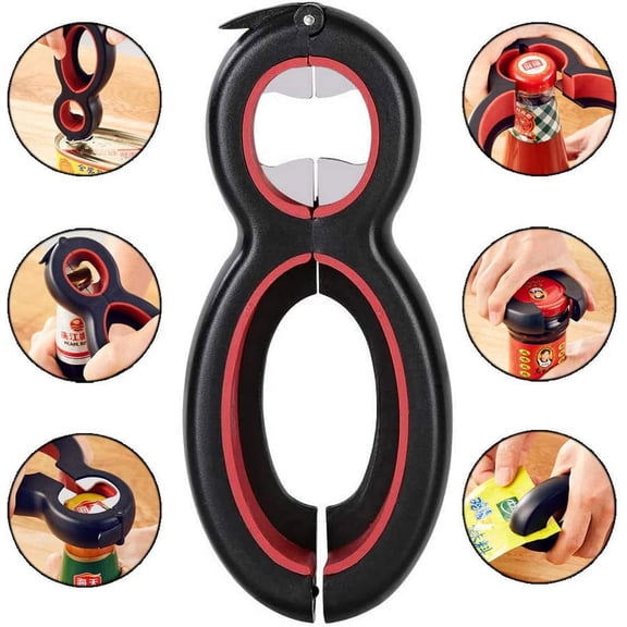 6 in 1 Multi Opener, Stainless Steel Manual Jar Opener for Arthritic Hands, Non-Slip Open Sesame Can Opener Lid Twist Off for Kitchen Cooking for Seniors and Arthritic Hands