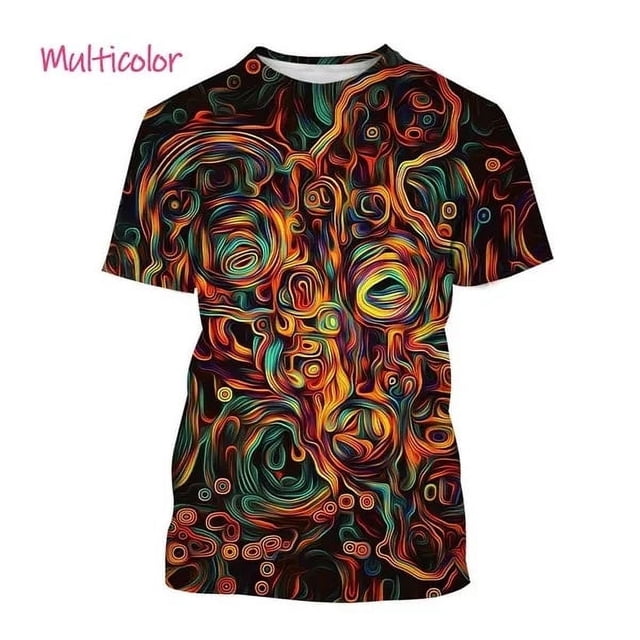 Trendy Graffiti Paint Vertigo Neon Painted Abstract 3D Printed T Shirt Colorful Hypnotic Distorted Line Unisex Short Sleeve Tees