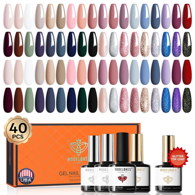 Set de esmaltes de uñas en gel Modelones, 40 unidades, 36 colores, con base y capa superior