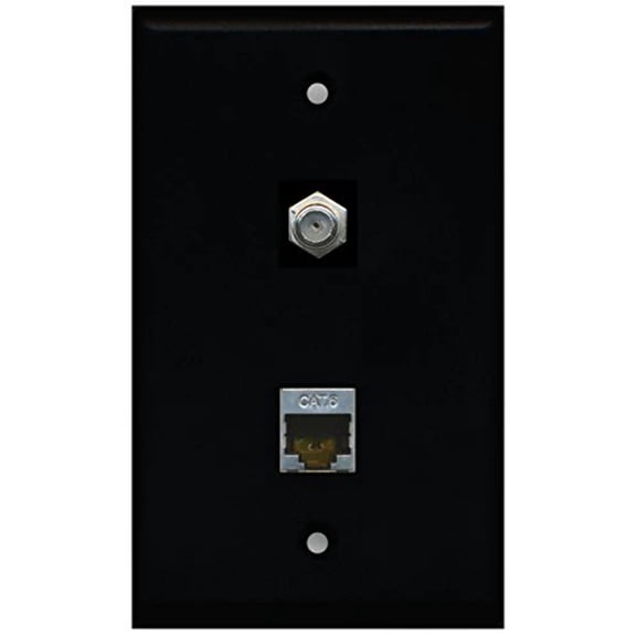 RiteAV - Shielded Cat6 Ethernet and Black Cable TV (Coax, F-Type) Wall Plate - Black