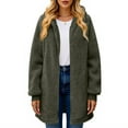 thumbnail image 7 of Women's Fashionable Fall Winter Coat Solid Color Long Sleeved With Pocket Loose Fleece Hooded Zipper Up Plush Jacket, 7 of 7