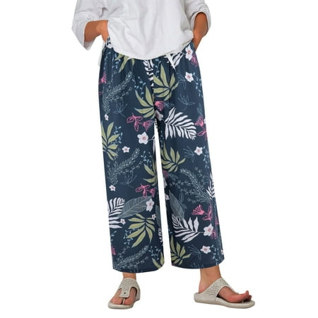 

wendunide pants for women Women s Pajama Pants Comfy Printed Wide Leg Lounge Pants Bow Elastic Waist Long Pj Bottoms Women s Casual Pants Navy One Size