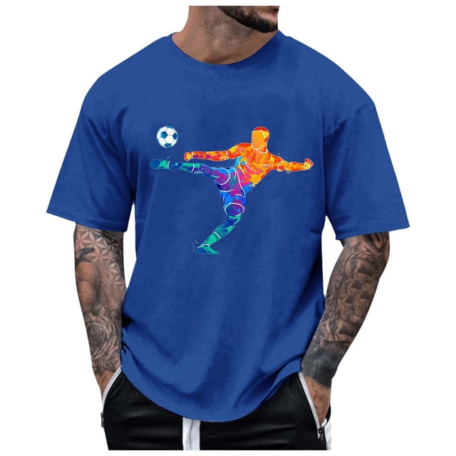 LUOGENLI T-shirts pour Hommes T-shirts d'Été pour Hommes Rue Extérieure Manches Courtes Col Rond t-Shirt Manches Courtes Football Tir Violent T-shirts Graphiques Vêtements d'Été Bleu P