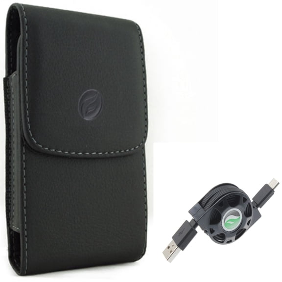 Case Belt Clip w USB Cable for Samsung Galaxy A73 5G,A13 5G,A03s Phones - Leather Holster Cover Pouch, Retractable Type-C Charger Power