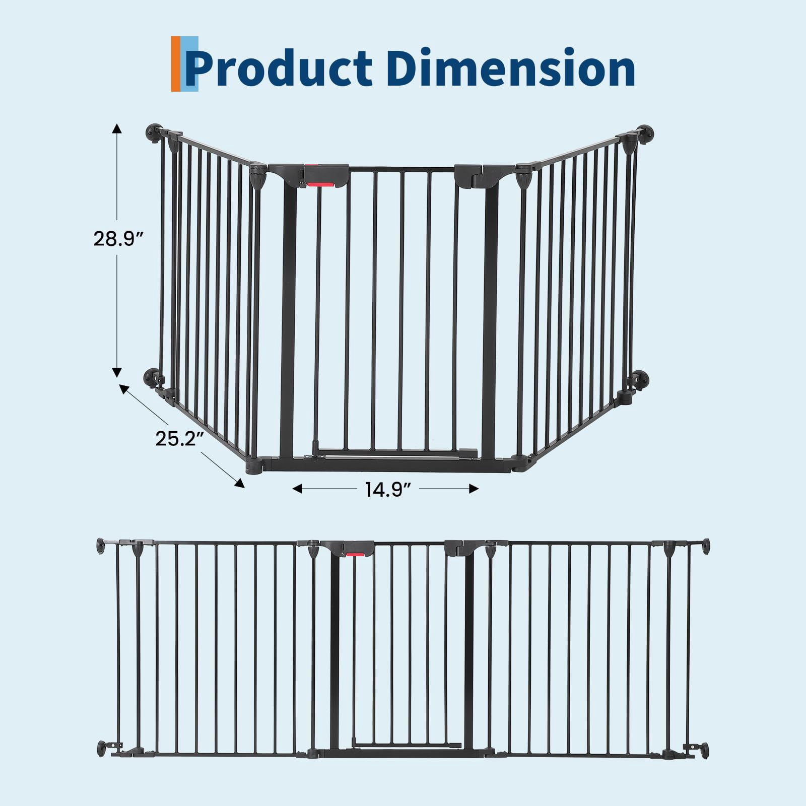 Collapsible Metal Baby Safety Gate – 29" Tall, Playpen with Lockable Door, Adjustable Portable Pet & Child Barrier for Doors – Black, 3 Panels