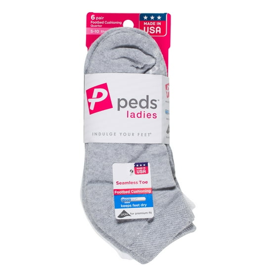 PEDS - Ladies Half Cushion Quarter Socks with Coolmax Value Pack, 6 ...