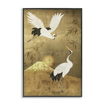 Stupell Industries Traditional Cranes & Mountain Animals Painting Black Framed Art Print Wall Art, 12 x 18