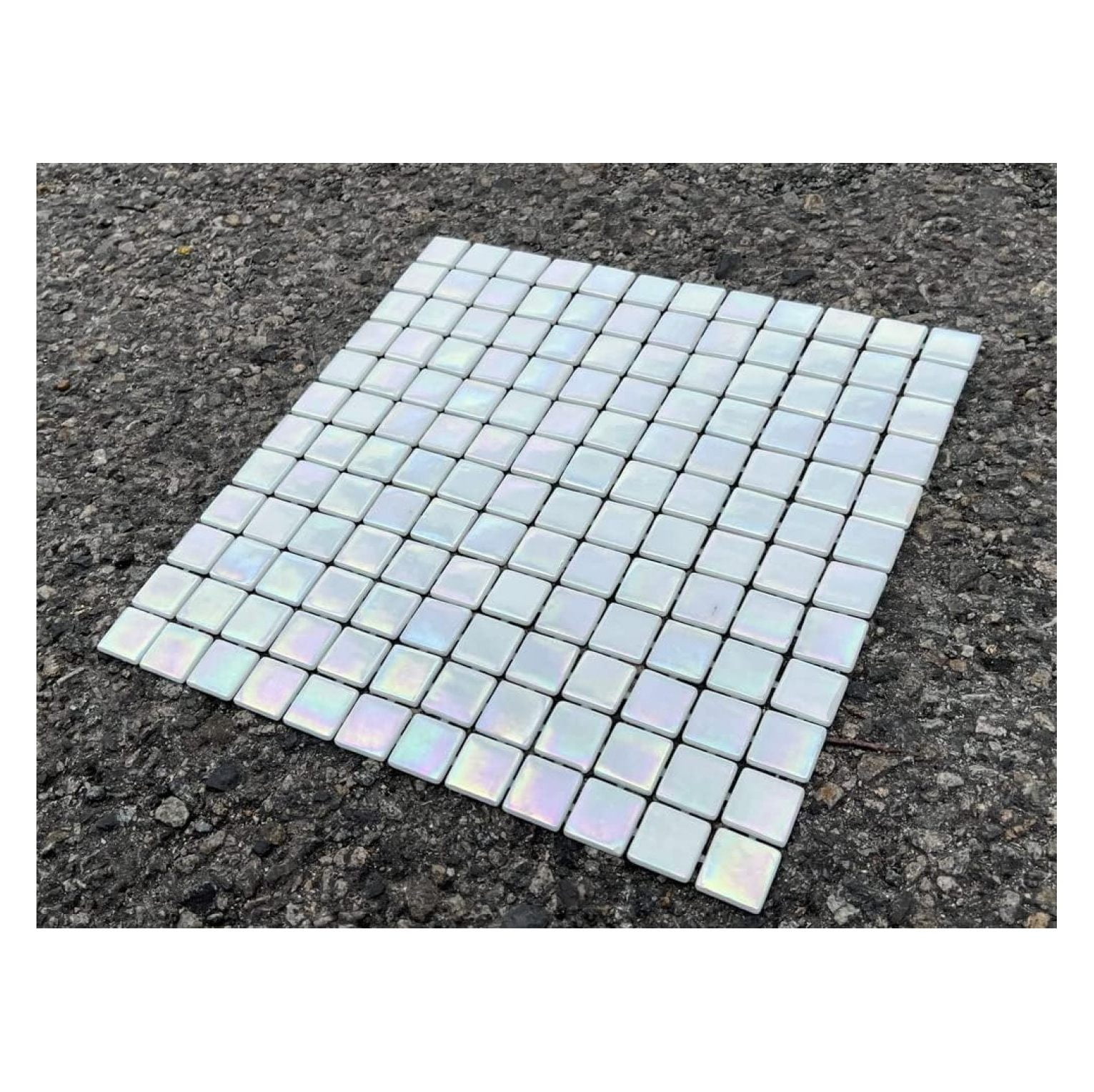 Square Iridescent Recycled Glass Mosaic Floor and Wall Tile for Kitchen Backsplash, Swimming Pool Tile, Bathroom Wall, Accent Wall, (Not Peel and Stick Tile) (1 Sheet, White)