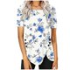 thumbnail image 1 of Blusas de Manga Corta para las Mujeres Botón Impreso Cuello Redondo Top Casual, Blusas para las Mujeres Casual, 1 of 5