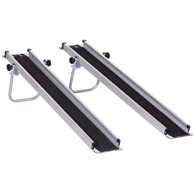 Silver Aluminum Telescopic Wheelchair Ramp - 8ft Threshold Ramp for Home Steps, Mobility Scooters - 2 Pack, 600lb Capacity