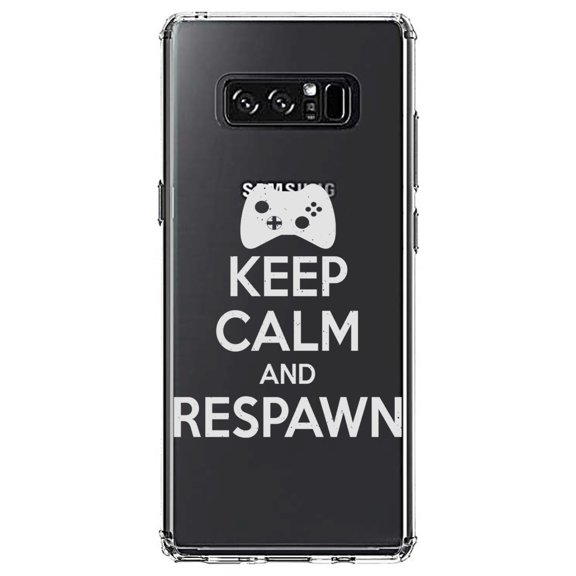 DistinctInk Clear Shockproof Hybrid Case for Samsung Galaxy Note 8 - TPU Bumper Acrylic Back Tempered Glass Screen Protector - Keep Calm and Respawn Gamer Video Games