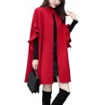 thumbnail image 2 of Joernso Women Winter Coat Solid Color Ruffle Formal Elegant Big Hem Midi Length Long Sleeves Cardigan Stand Collar Lady Cloak Coat for Dating, 2 of 8