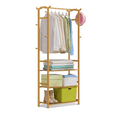 thumbnail image 1 of MoNiBloom Bamboo 3 Shelves Coat Rack, Clothes Storage Shelf, Hanging Rod, Natural, for Bedroom, 1 of 10