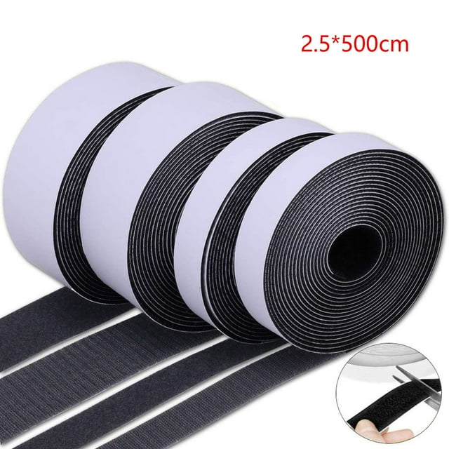 Ruban Velcro Auto-Adhésif Réutilisable en Nylon Haute Résistance, Largeur 2,5 cm x Longueur 5 m (Noir), Adhérence Forte pour Surfaces Lisses, Sans Résidu, Idéal pour la Maison/le Bureau/l'école pour Fixer Matelas, Sofas,