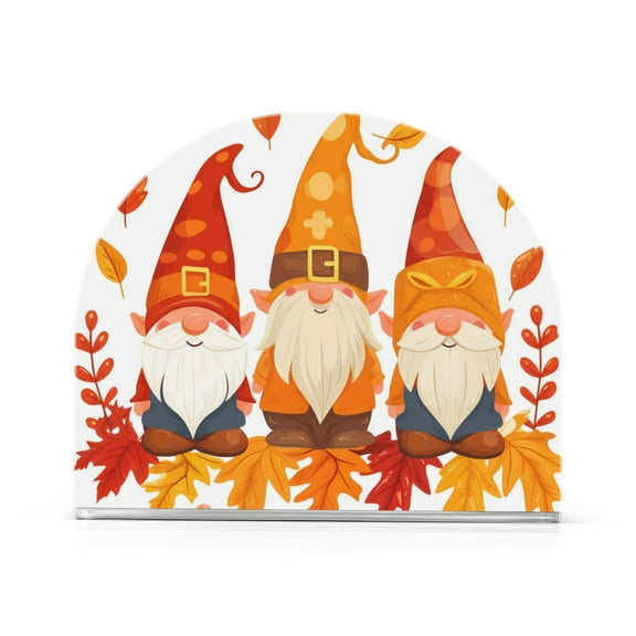 Gnome Autumn Leaves Napkin Holder for Table Clear Napkin Stand Paper Holder Acrylic Organizer Dispenser Napkins for Dinner Kitchen Restaurant Room