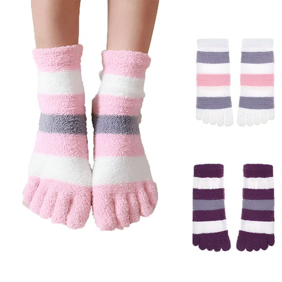 TELOLY Toe Socks 2 Pairs for Women - Fuzzy Socks Fluffy Socks Five Finger Socks Cozy Socks Winter Slipper Socks for Women