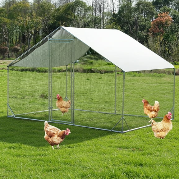 Betisef 6.56 ’L×9.84’ W Metal Chicken Coop Walk-in Poultry Cage Pen Rabbit Duck Habitat Cage Hen Run House with Waterproof&Anti-UV Cover for Outdoor Backyard Farm Use w/pointed roof