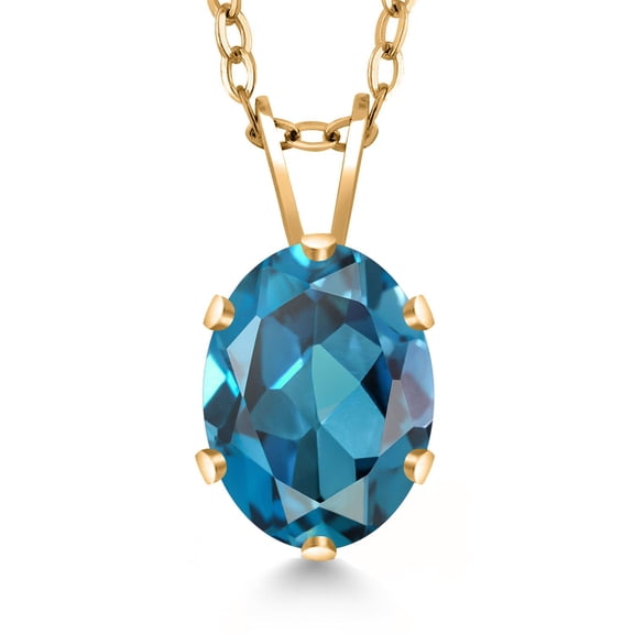 Gem Stone King 1.30 Ct Oval London Blue Topaz 18K Yellow Gold Plated Silver Pendant With Chain