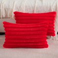 thumbnail image 1 of SURJDE Red Striped Decorative Throw Pillow Covers 12x20 Inch Set of 2,Rectangle Fall Decorations Couch Lumbar Pillowcase,Soft Cozy Faux Rabbit & Velvet Back,Modern Home Decor for Bed, 1 of 6