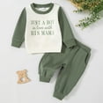 thumbnail image 2 of Zanarzt My First Christmas Baby Boy Outfit Toddler Baby Boy Spring Outfit Crew Neck Letter Print Sweatshirt Pant Set Clothes Green,6-12 Months, 2 of 9