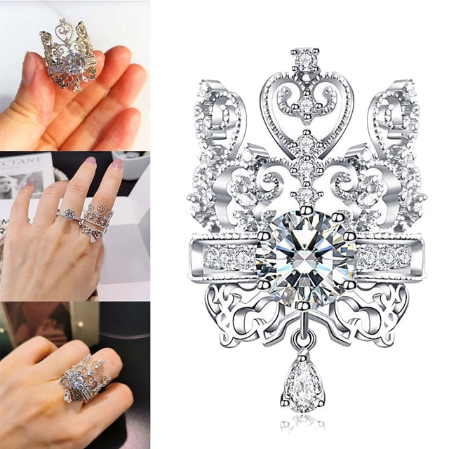 Anillos para mujer, regalos para mujer, anillo hueco 2 en 1 para compromiso, boda, regalo, talla 6-10, anillo de moda.
