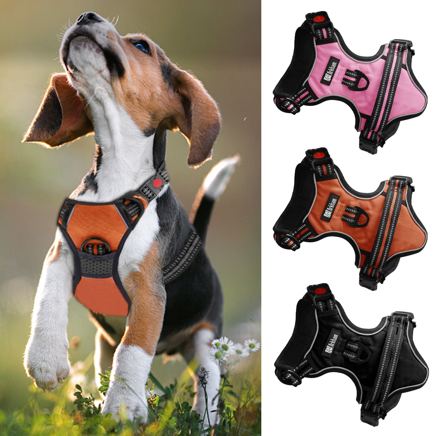 No Pull Dog Harness, Adjustable Dog Walking Harness with Breathable