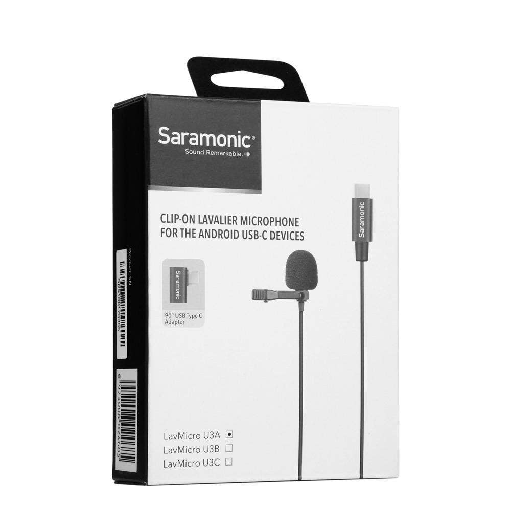 Saramonic LavMicro U3A Lavalier Mic w/ 6.6' USB-C Cable & 90 Adapter for iPhone 15, Android, iPad & Computers