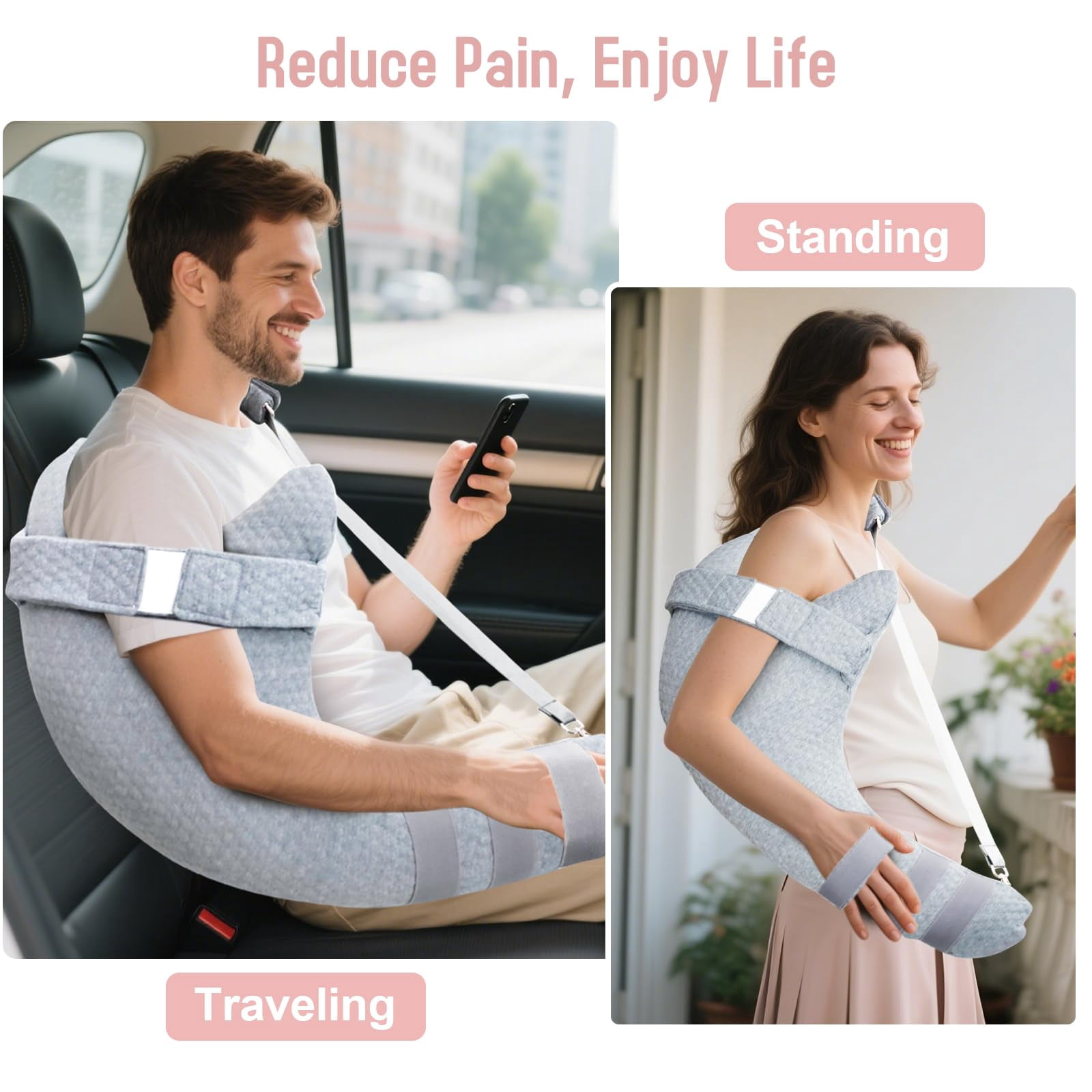 RoamReady Upgrade Rotator Cuff Shoulder Support Pillow, Post Surgery Recovery, Frozen Shoulder Relief, for Adult Pain Relief Side Sleeping, Light Gray