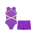 thumbnail image 3 of YiZYiF Kids Girls Shiny Sleeveless Leotard with Shorts Set for Gymnastics Dance Skating Costume Purple 12, 3 of 7
