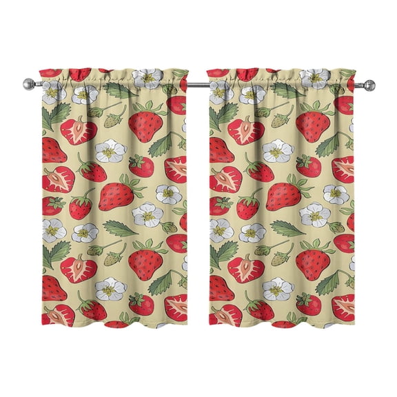 Vintage Strawberry Tier Kitchen Curtains for Bathroom Living Rod Pocket Window Drapes 28"x39" 2 Panels Window Treatment Tiers