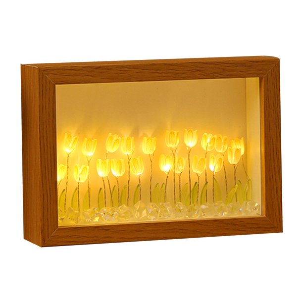 Luz De Noche De Bricolaje Marco de fotos Tulipán Luz ambiental Adornos Simulación Tulipán Luz Regalo Decoración para el hogar