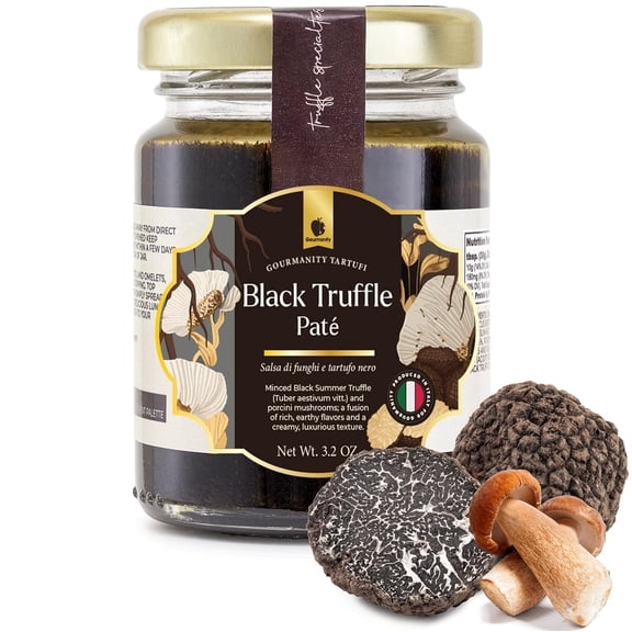Gourmanity Black Truffle Pate, Rich & Savory Truffle Sauce for Restaurant-Style Cuisine, Made in Italy, 3.2 oz Jar