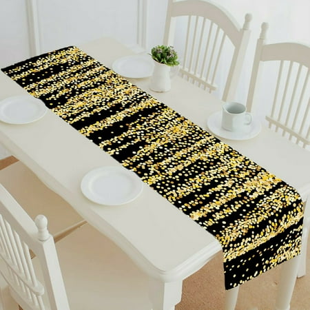 

ECZJNT Golden dust elements falling down flying circle confetti vertical lines table runner table cloth tea table cloth 16x72 Inch