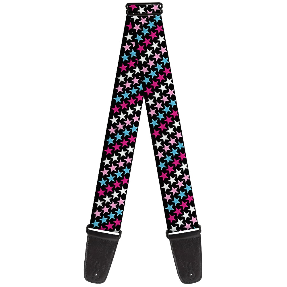 Buckle-Down Guitar Strap, Mini Stars Black Pink Blue White, 2 Inches Wide