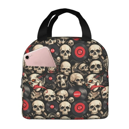 Insulated Lunch Bag for Women Men - rock record Skull Leakproof Cooler Lunch Box for Women Men  Lunch Tote Bags for Work School Picnic Travel