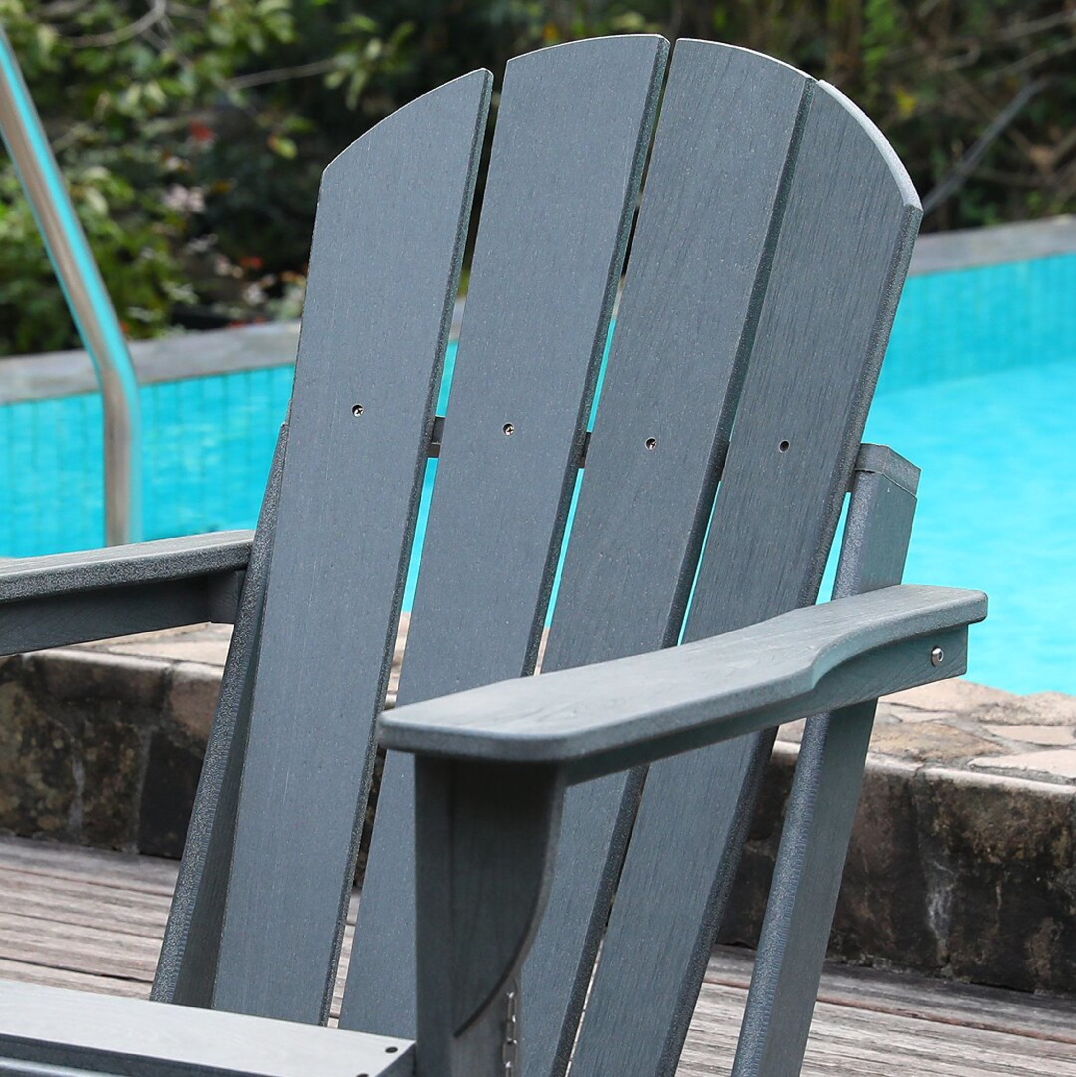 Noble House Folding Outdoor Adirondack Chair with Dual Cup Holders, All-Weather Patio Chair for Backyard, Gray