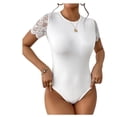 thumbnail image 3 of Womens Casual Simple Solid Color Lace Trim Short Sleeve Bodysuit for Daily Wear and Layering Style White M, 3 of 9