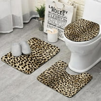 Brown and Black Leopard Print Bathroom Rugs Sets 3 Piece,Toilet Cover Set,Absorbent Non Slip Bathroom Mats Sets with U-Shaped Contour Rug Toilet Rug Set