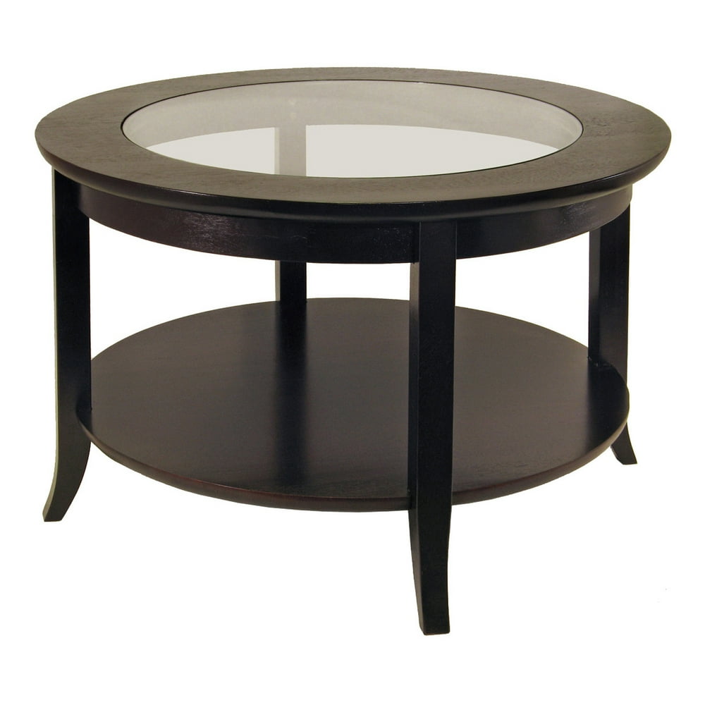 30" Dark Espresso Elegant Genoa Round Shaped Glass Top Coffee Table