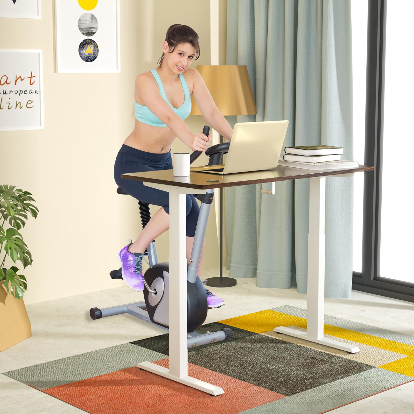 Giantex Crank Height Adjustable Standing Desk Frame, Manual Hand Crank Workstation Base, Ergonomic Sit to Stand Base w/ Foldable Crank Handle, Hook, Cable Management Rack, White