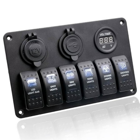 Gang Fuse Panel - Waterproof Rocker Switch Panel with Fuse, 6 Gang ON-OFF Toggle Switch + Dual USB + Digital Voltmeter Blue LED for Marine Boat Car Rv Vehicles Truck